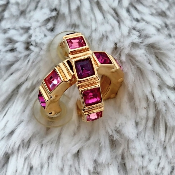 Swarovski Jewelry - Purple & Pink Channel Set Swarovski Hoop Earrings